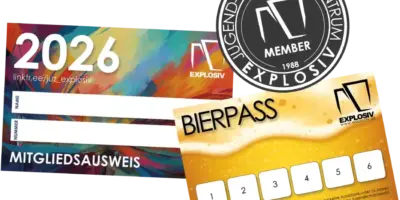 Explosiv Mitgliedschaft. neue Clubkarte 2026, Patch und Bierpass