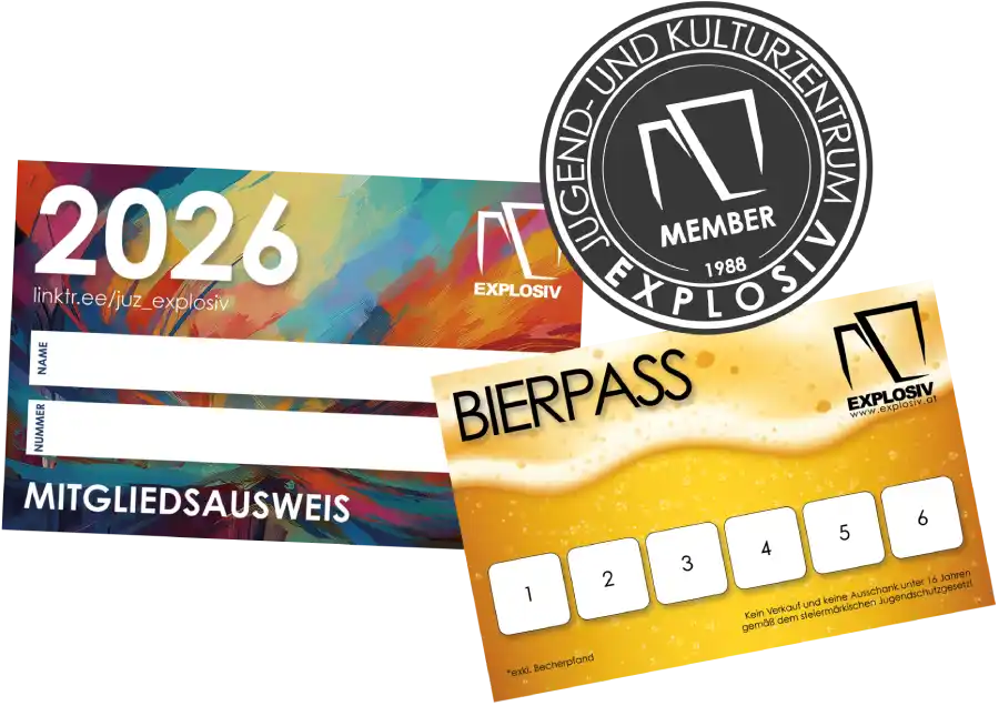 Explosiv Mitgliedschaft. neue Clubkarte 2026, Patch und Bierpass